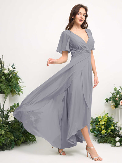 Carlyna Robe Trapèze Mousseline Col V Longueur ras du sol Robe de demoiselle d'honneur Lavande Poudrée #couleur_lavande-poudr-e