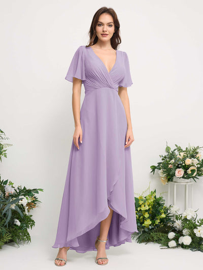 Carlyna Robe Trapèze Mousseline Col V Longueur ras du sol Robe de demoiselle d'honneur Lilas #couleur_lilas