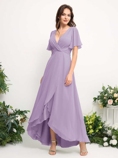 Carlyna Robe Trapèze Mousseline Col V Longueur ras du sol Robe de demoiselle d'honneur Lilas #couleur_lilas