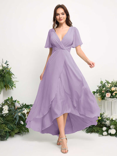 Carlyna Robe Trapèze Mousseline Col V Longueur ras du sol Robe de demoiselle d'honneur Lilas #couleur_lilas