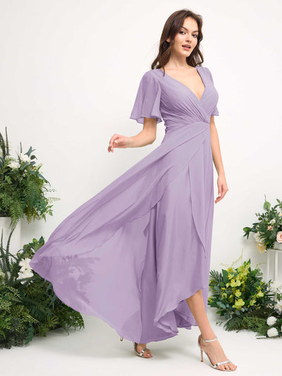Carlyna Robe Trapèze Mousseline Col V Longueur ras du sol Robe de demoiselle d'honneur Lilas #couleur_lilas