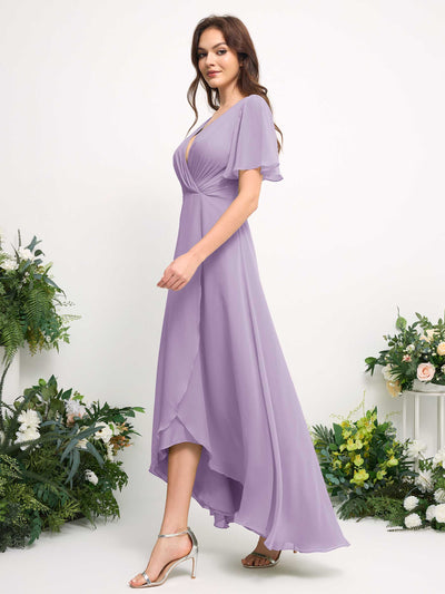 Carlyna Robe Trapèze Mousseline Col V Longueur ras du sol Robe de demoiselle d'honneur Lilas #couleur_lilas