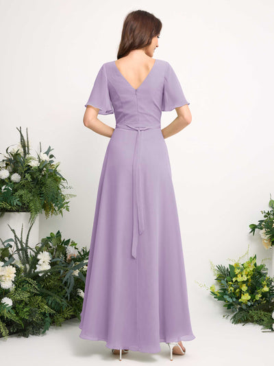 Carlyna Robe Trapèze Mousseline Col V Longueur ras du sol Robe de demoiselle d'honneur Lilas #couleur_lilas
