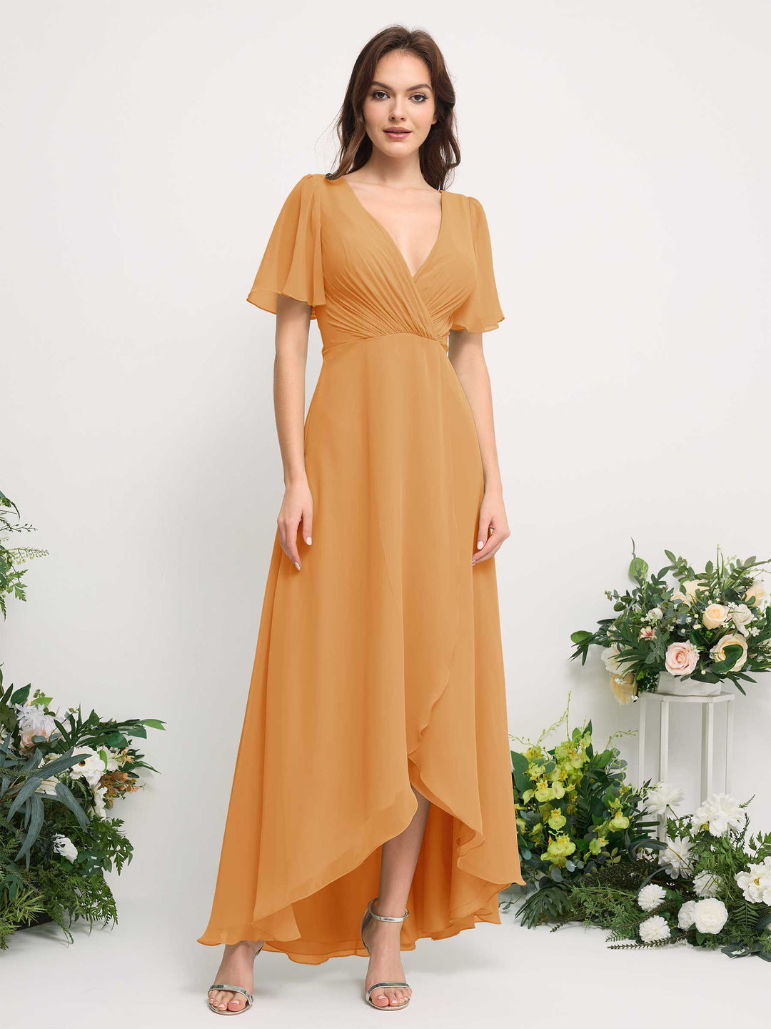 Carlyna Robe Trapèze Mousseline Col V Longueur ras du sol Robe de demoiselle d&