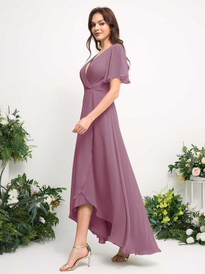 Carlyna Robe Trapèze Mousseline Col V Longueur ras du sol Robe de demoiselle d'honneur Mauve Vintage #couleur_mauve-vintage