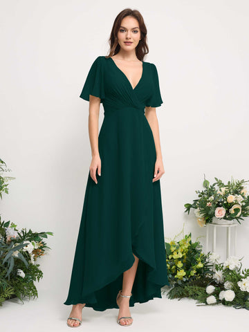 Carlyna Robe Trapèze Mousseline Col V Longueur ras du sol Robe de demoiselle d'honneur Émeraude Foncé #couleur_meraude-fonc