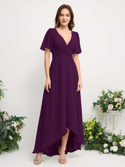 Carlyna Robe Trapèze Mousseline Col V Longueur ras du sol Robe de demoiselle d'honneur Pourpre #couleur_pourpre