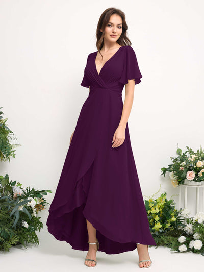 Carlyna Robe Trapèze Mousseline Col V Longueur ras du sol Robe de demoiselle d'honneur Pourpre #couleur_pourpre