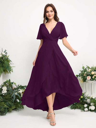 Carlyna Robe Trapèze Mousseline Col V Longueur ras du sol Robe de demoiselle d'honneur Pourpre #couleur_pourpre