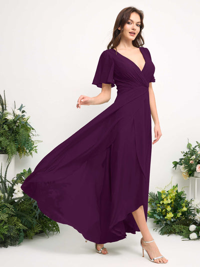 Carlyna Robe Trapèze Mousseline Col V Longueur ras du sol Robe de demoiselle d'honneur Pourpre #couleur_pourpre