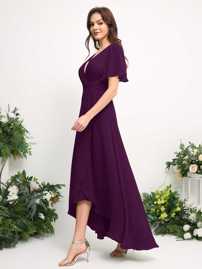 Carlyna Robe Trapèze Mousseline Col V Longueur ras du sol Robe de demoiselle d'honneur Pourpre #couleur_pourpre
