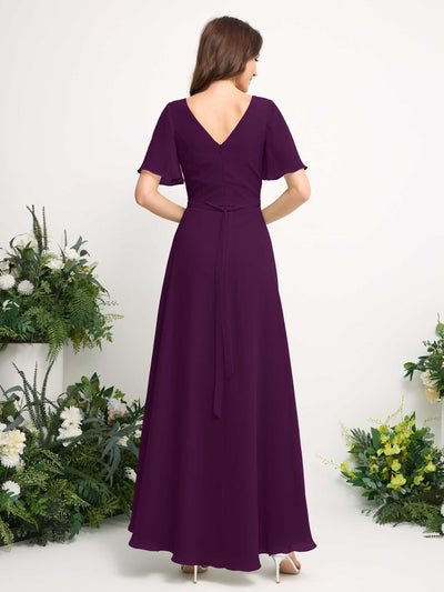 Carlyna Robe Trapèze Mousseline Col V Longueur ras du sol Robe de demoiselle d'honneur Pourpre #couleur_pourpre
