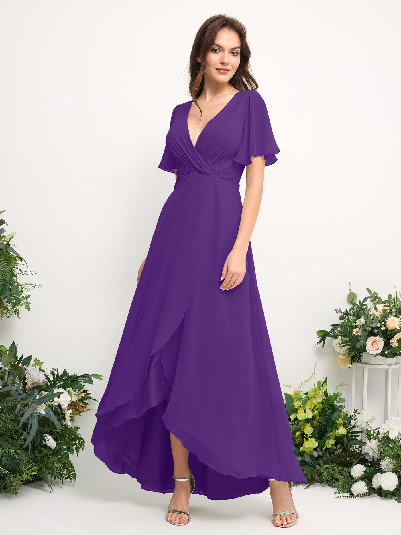 Carlyna Robe Trapèze Mousseline Col V Longueur ras du sol Robe de demoiselle d'honneur Régence #couleur_r-gence