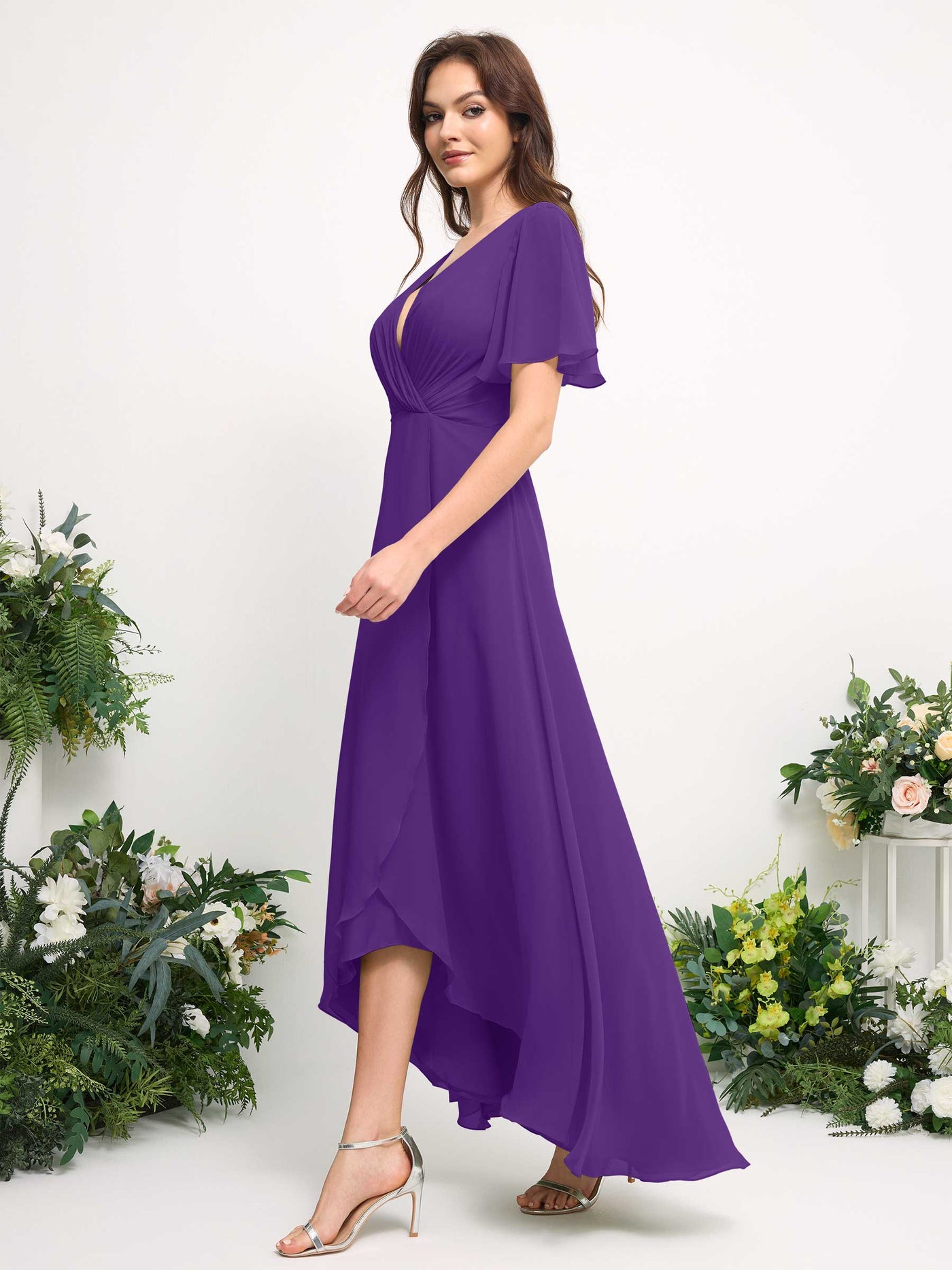 Carlyna Robe Trapèze Mousseline Col V Longueur ras du sol Robe de demoiselle d'honneur Régence #couleur_r-gence