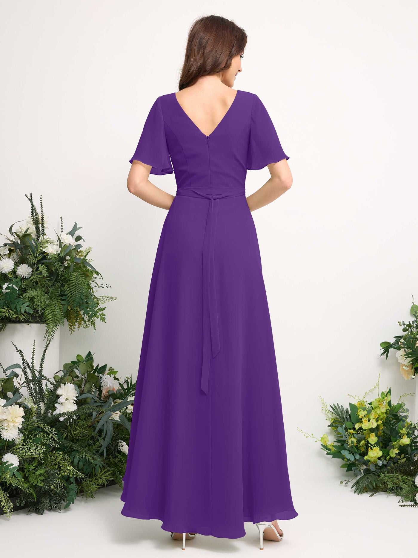 Carlyna Robe Trapèze Mousseline Col V Longueur ras du sol Robe de demoiselle d'honneur Régence #couleur_r-gence