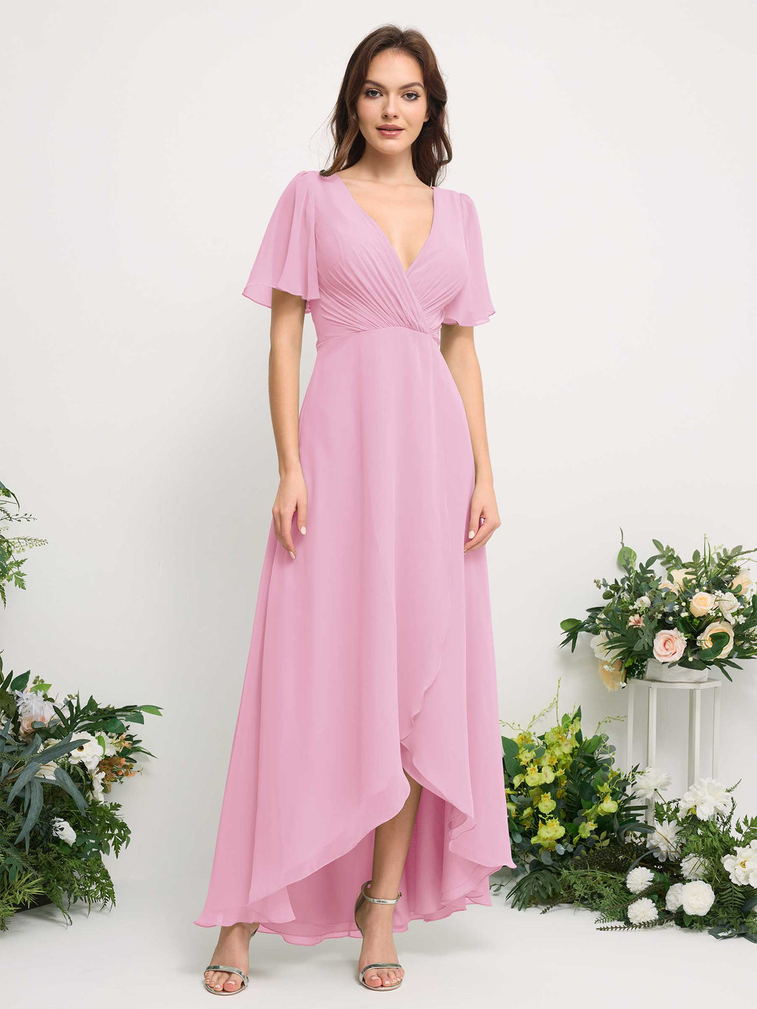Carlyna Robe Trapèze Mousseline Col V Longueur ras du sol Robe de demoiselle d&