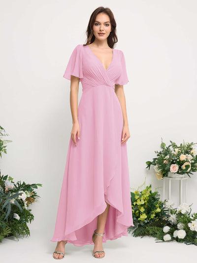 Carlyna Robe Trapèze Mousseline Col V Longueur ras du sol Robe de demoiselle d'honneur Rose Bonbon #couleur_rose-bonbon