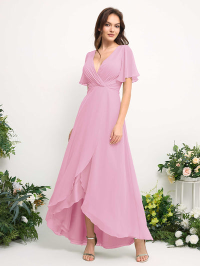 Carlyna Robe Trapèze Mousseline Col V Longueur ras du sol Robe de demoiselle d'honneur Rose Bonbon #couleur_rose-bonbon