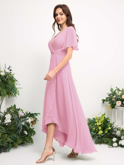 Carlyna Robe Trapèze Mousseline Col V Longueur ras du sol Robe de demoiselle d'honneur Rose Bonbon #couleur_rose-bonbon