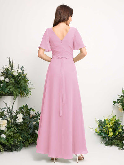 Carlyna Robe Trapèze Mousseline Col V Longueur ras du sol Robe de demoiselle d'honneur Rose Bonbon #couleur_rose-bonbon