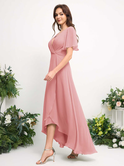 Carlyna Robe Trapèze Mousseline Col V Longueur ras du sol Robe de demoiselle d'honneur Rose Champagne #couleur_rose-champagne