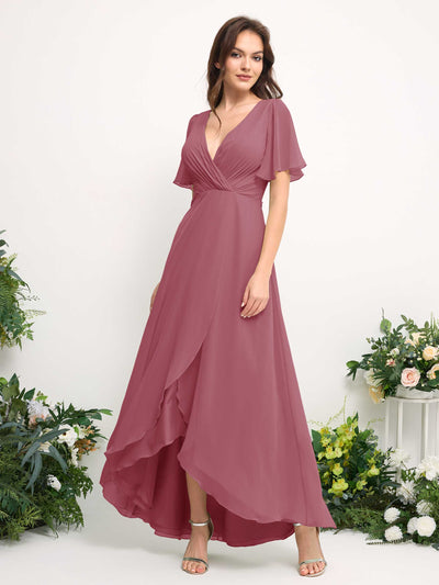 Carlyna Robe Trapèze Mousseline Col V Longueur ras du sol Robe de demoiselle d'honneur Rose Du Désert #couleur_rose-du-d-sert