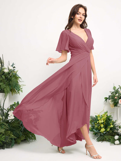 Carlyna Robe Trapèze Mousseline Col V Longueur ras du sol Robe de demoiselle d'honneur Rose Du Désert #couleur_rose-du-d-sert