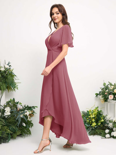 Carlyna Robe Trapèze Mousseline Col V Longueur ras du sol Robe de demoiselle d'honneur Rose Du Désert #couleur_rose-du-d-sert