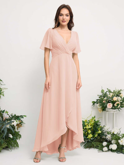 Carlyna Robe Trapèze Mousseline Col V Longueur ras du sol Robe de demoiselle d'honneur Rose Perle #couleur_rose-perle