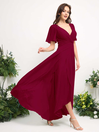 Carlyna Robe Trapèze Mousseline Col V Longueur ras du sol Robe de demoiselle d'honneur Rouge Bouffon #couleur_rouge-bouffon