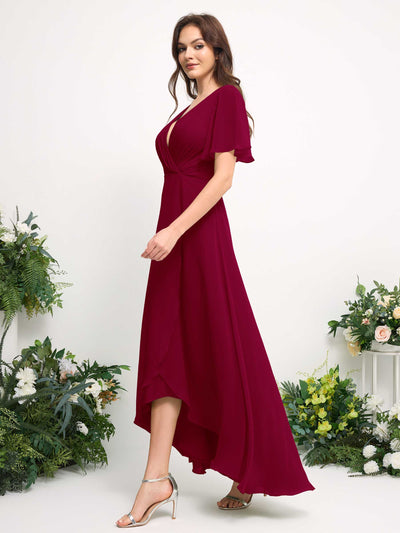 Carlyna Robe Trapèze Mousseline Col V Longueur ras du sol Robe de demoiselle d'honneur Rouge Bouffon #couleur_rouge-bouffon