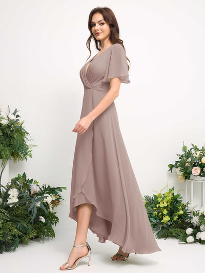 Carlyna Robe Trapèze Mousseline Col V Longueur ras du sol Robe de demoiselle d'honneur Taupe #couleur_taupe