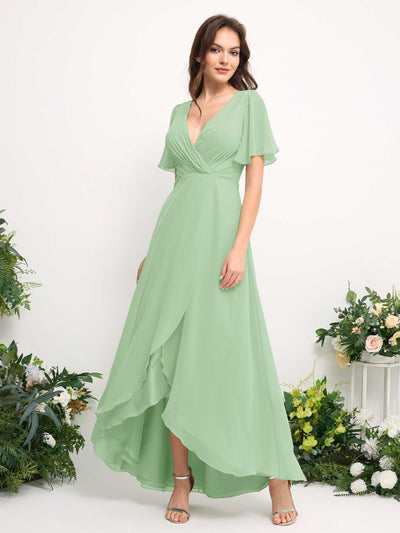 Carlyna Robe Trapèze Mousseline Col V Longueur ras du sol Robe de demoiselle d'honneur Vert Menthe #couleur_vert-menthe