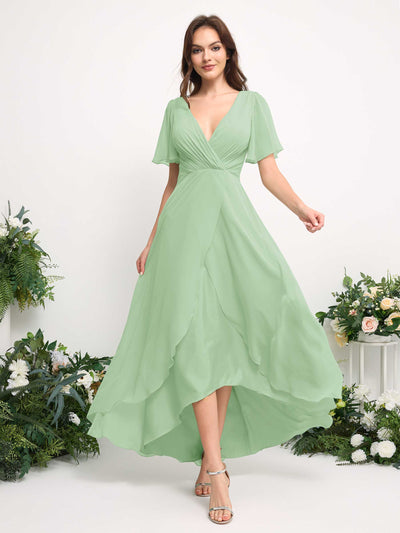 Carlyna Robe Trapèze Mousseline Col V Longueur ras du sol Robe de demoiselle d'honneur Vert Menthe #couleur_vert-menthe