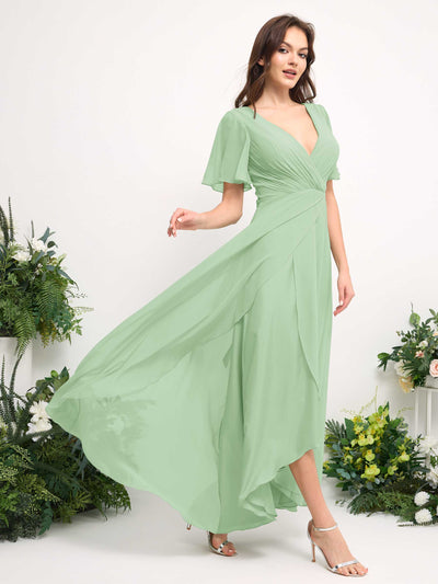 Carlyna Robe Trapèze Mousseline Col V Longueur ras du sol Robe de demoiselle d'honneur Vert Menthe #couleur_vert-menthe