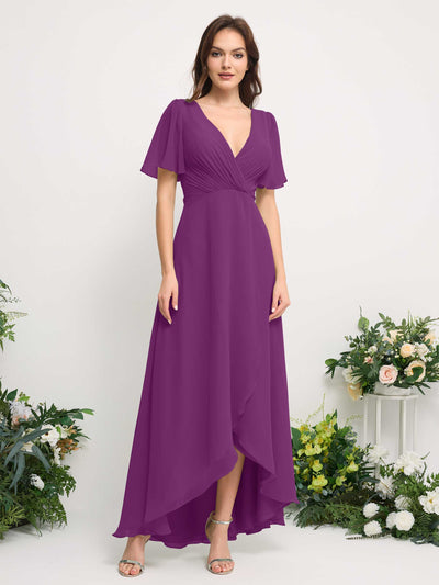 Carlyna Robe Trapèze Mousseline Col V Longueur ras du sol Robe de demoiselle d'honneur Violet #couleur_violet