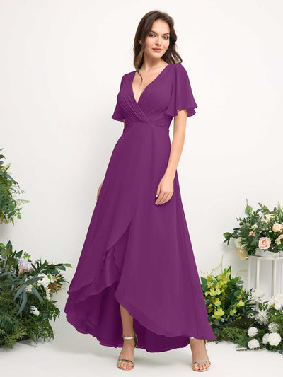 Carlyna Robe Trapèze Mousseline Col V Longueur ras du sol Robe de demoiselle d'honneur Violet #couleur_violet