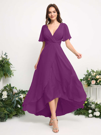 Carlyna Robe Trapèze Mousseline Col V Longueur ras du sol Robe de demoiselle d'honneur Violet #couleur_violet