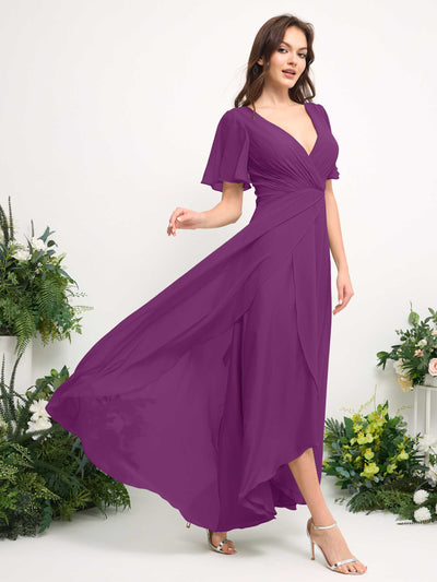 Carlyna Robe Trapèze Mousseline Col V Longueur ras du sol Robe de demoiselle d'honneur Violet #couleur_violet