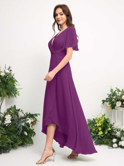 Carlyna Robe Trapèze Mousseline Col V Longueur ras du sol Robe de demoiselle d'honneur Violet #couleur_violet