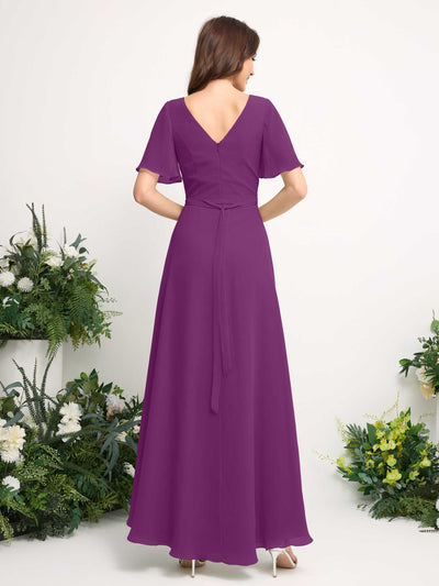 Carlyna Robe Trapèze Mousseline Col V Longueur ras du sol Robe de demoiselle d'honneur Violet #couleur_violet