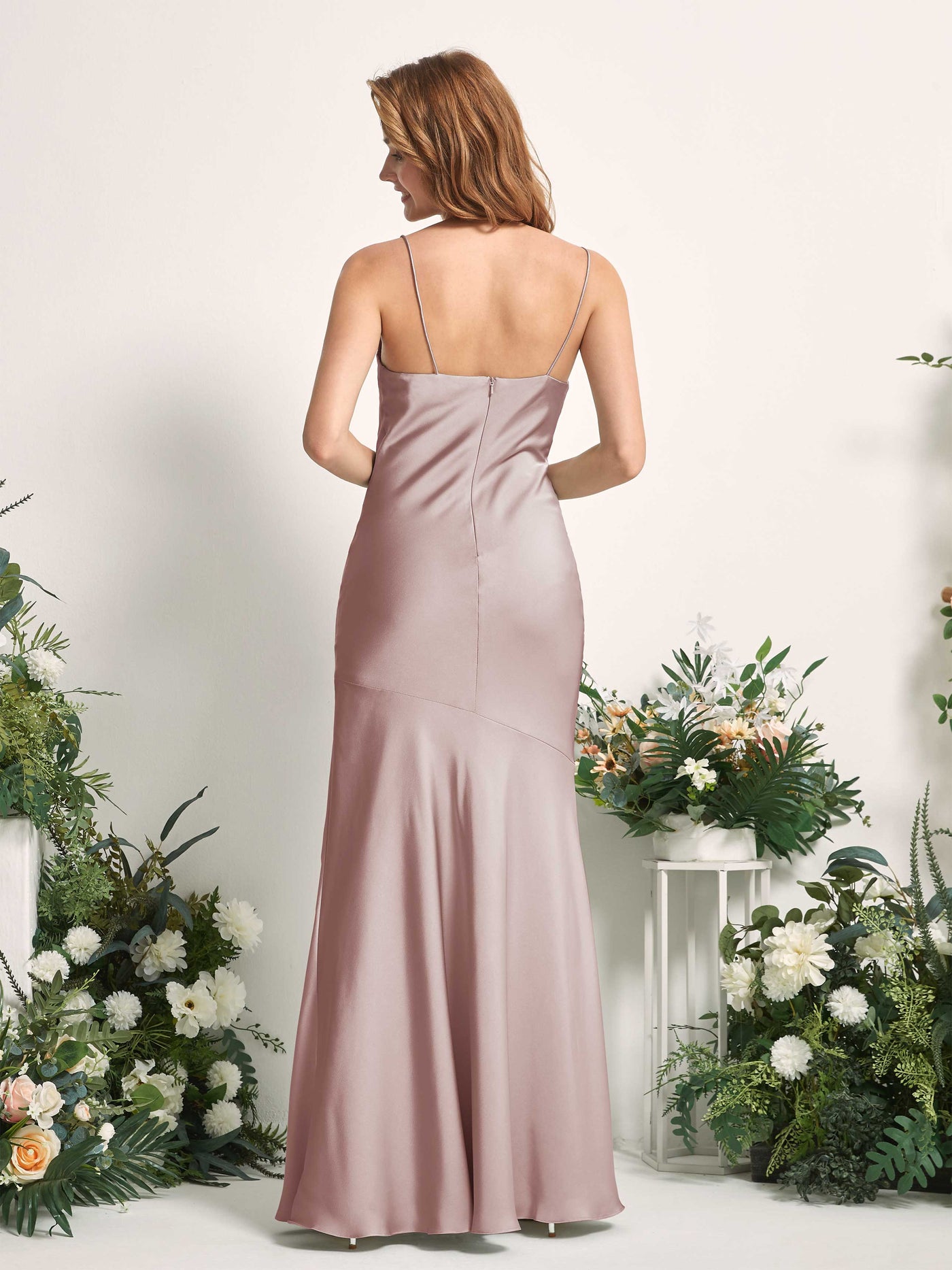 Carlyna Sirène col bénitier longueur ras du sol fente sur la jambe satin robes de demoiselle d'honneur Rose Poussiéreux #couleur_rose-poussi-reux