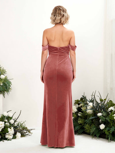 Carlyna Sirène Épaule Dénudée Fente sur la jambe Longueur ras du sol Robes de demoiselle d'honneur Rose Poussiéreux #couleur_rose-poussi-reux