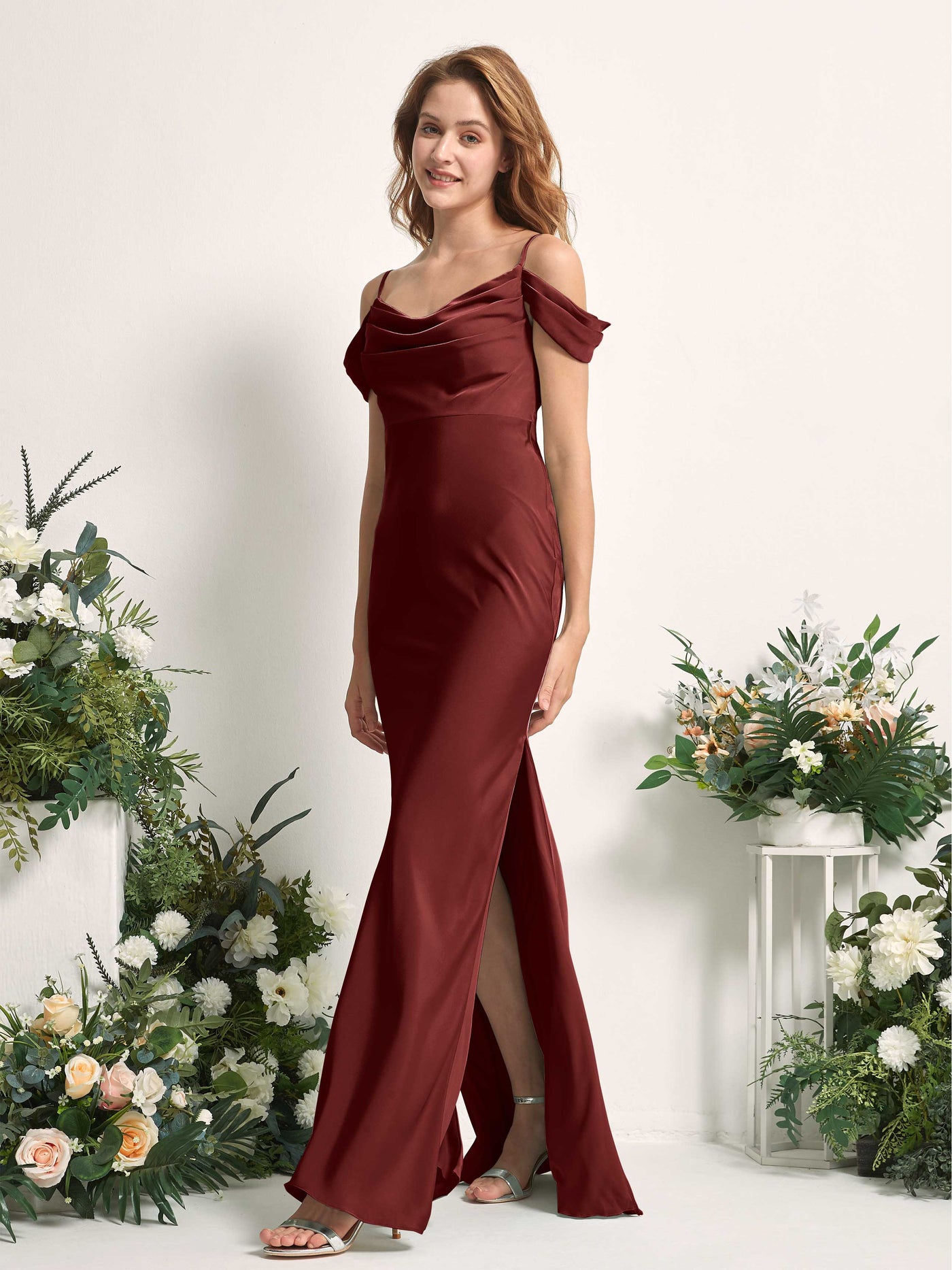 Carlyna Sirène Épaule Dénudée Longueur ras du sol Robes de demoiselle d'honneur Bordeaux #couleur_bordeaux