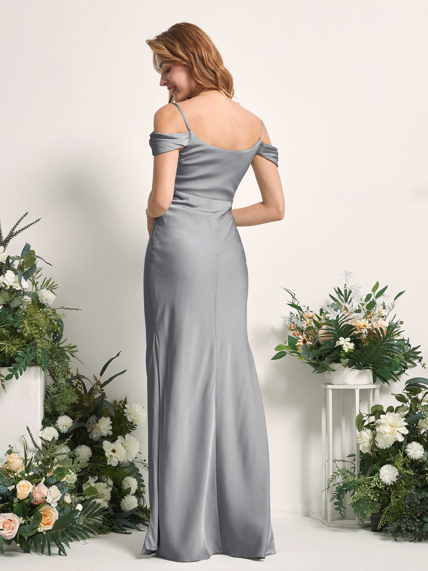 Carlyna Sirène Épaule Dénudée Longueur ras du sol Robes de demoiselle d'honneur Gris Acier #couleur_gris-acier