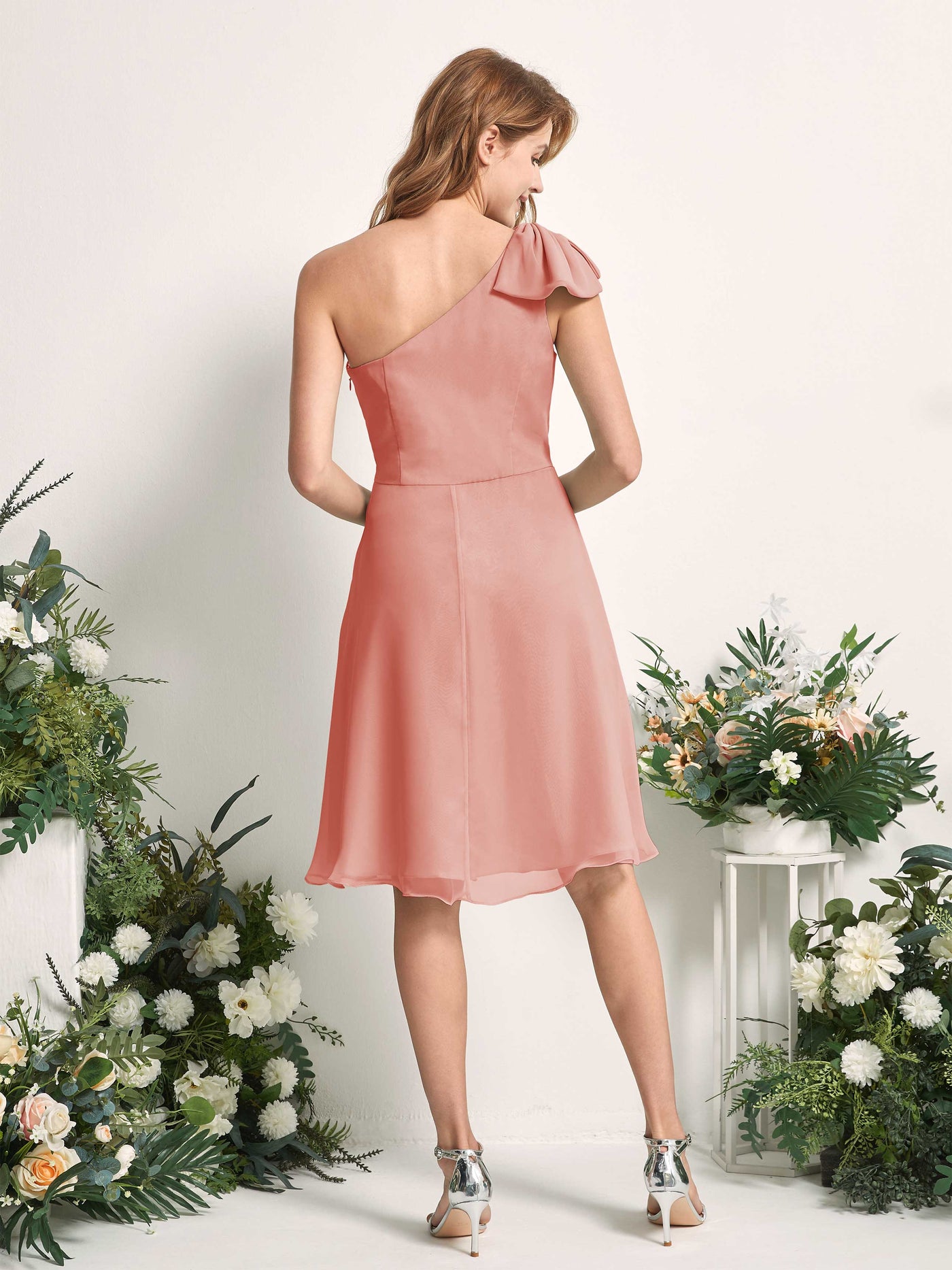 Carlyna Trapèze Décolleté Asymétrique Patineuse Robes de demoiselle d'honneur Rose Champagne #couleur_rose-champagne