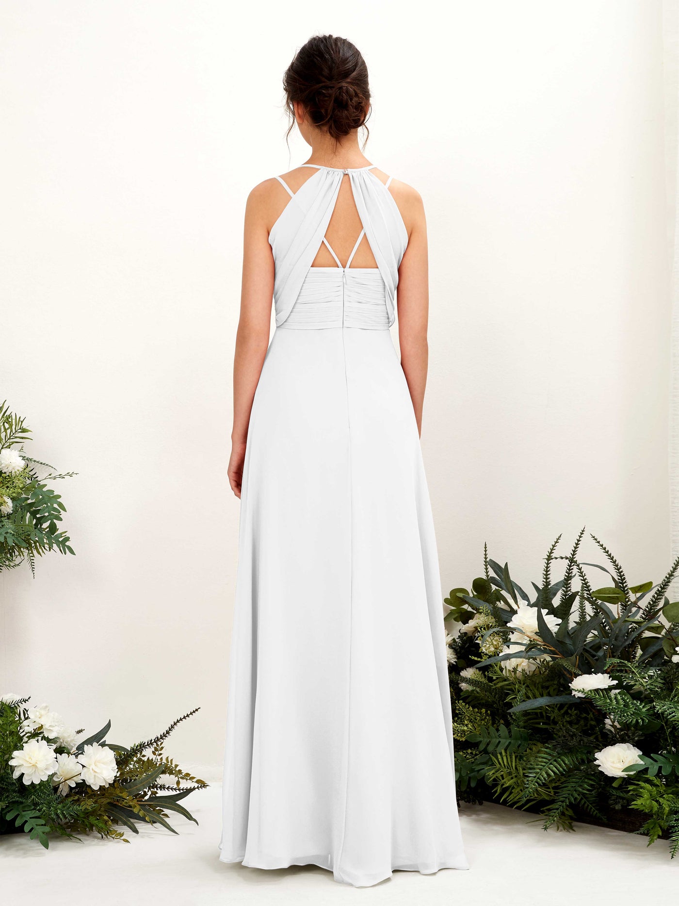 Carlyna Trapèze Longueur ras du sol Col V Licou Robes de demoiselle d'honneur Blanc #couleur_blanc