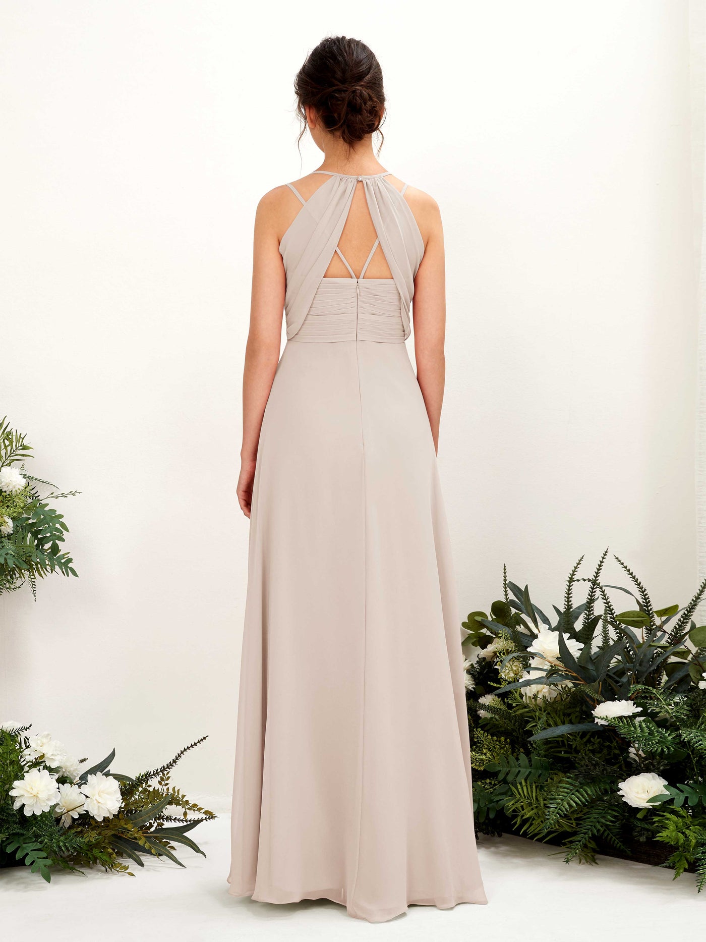 Carlyna Trapèze Longueur ras du sol Col V Licou Robes de demoiselle d'honneur Champagne #couleur_champagne