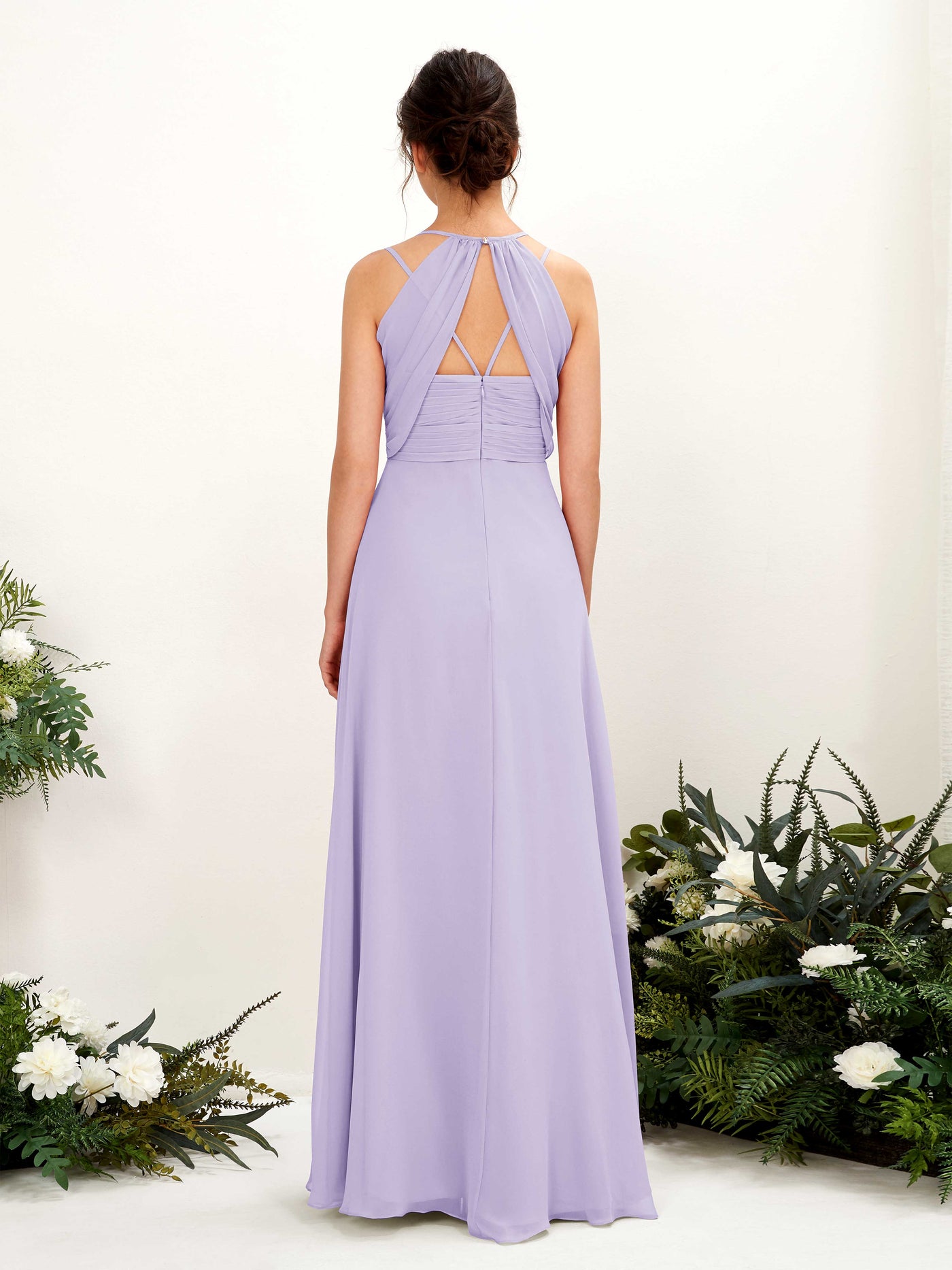 Carlyna Trapèze Longueur ras du sol Col V Licou Robes de demoiselle d'honneur Lilas #couleur_lilas