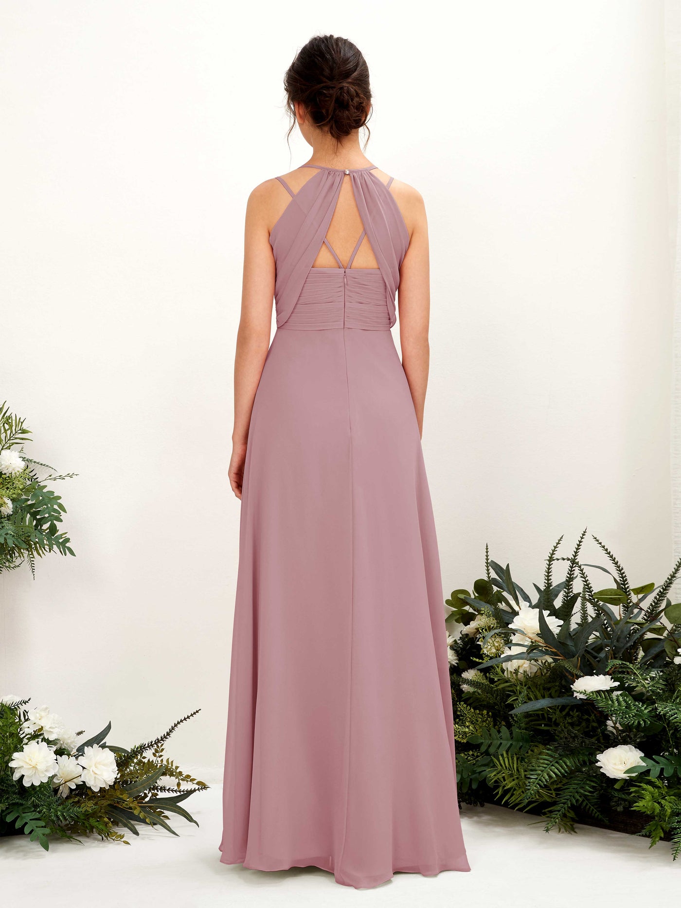 Carlyna Trapèze Longueur ras du sol Col V Licou Robes de demoiselle d'honneur Mauve Vintage #couleur_mauve-vintage